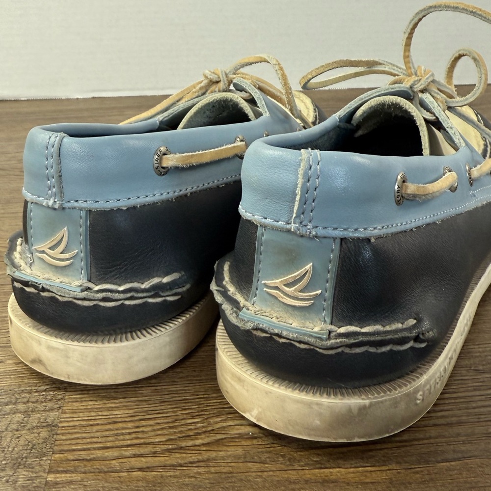 Sperry Men’s Two Eye Blue and White Tie Loafer Boat Shoes, size 12 - Picture 4 of 9